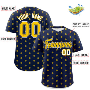 Custom Navy Gold Personalized Polka Dot Graffiti Pattern Authentic Baseball Jersey