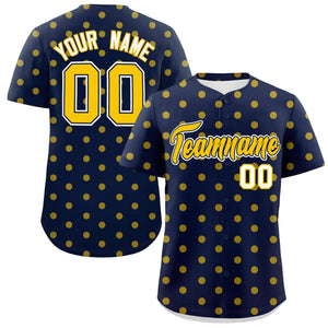 Custom Navy Gold Personalized Polka Dot Graffiti Pattern Authentic Baseball Jersey