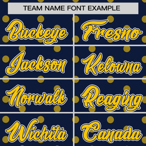 Custom Navy Gold Personalized Polka Dot Graffiti Pattern Authentic Baseball Jersey