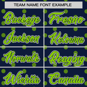 Custom Navy Neon Green Personalized Polka Dot Graffiti Pattern Authentic Baseball Jersey