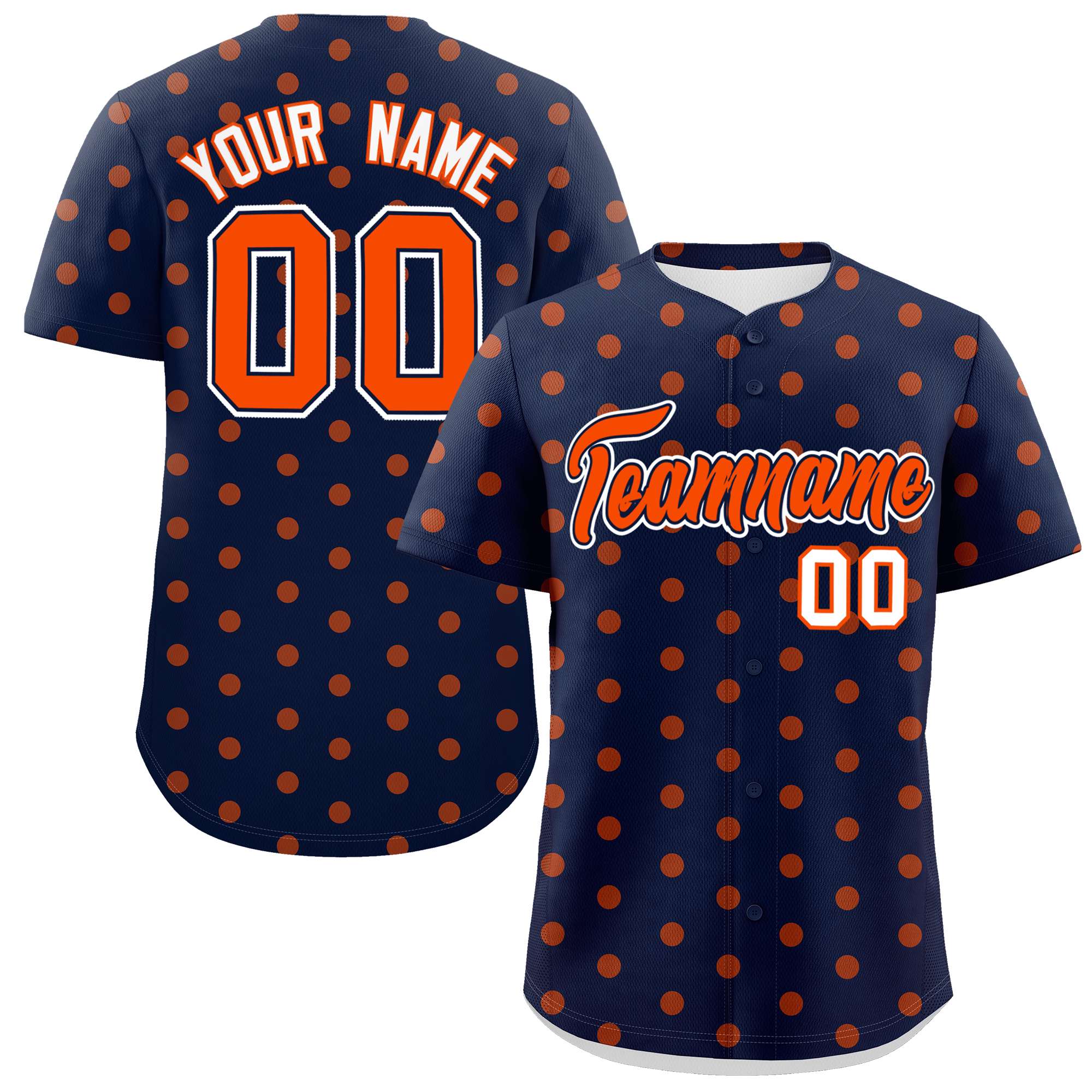 Custom Navy Orange Personalized Polka Dot Graffiti Pattern Authentic Baseball Jersey