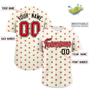 Custom Cream Red Personalized Polka Dot Graffiti Pattern Authentic Baseball Jersey