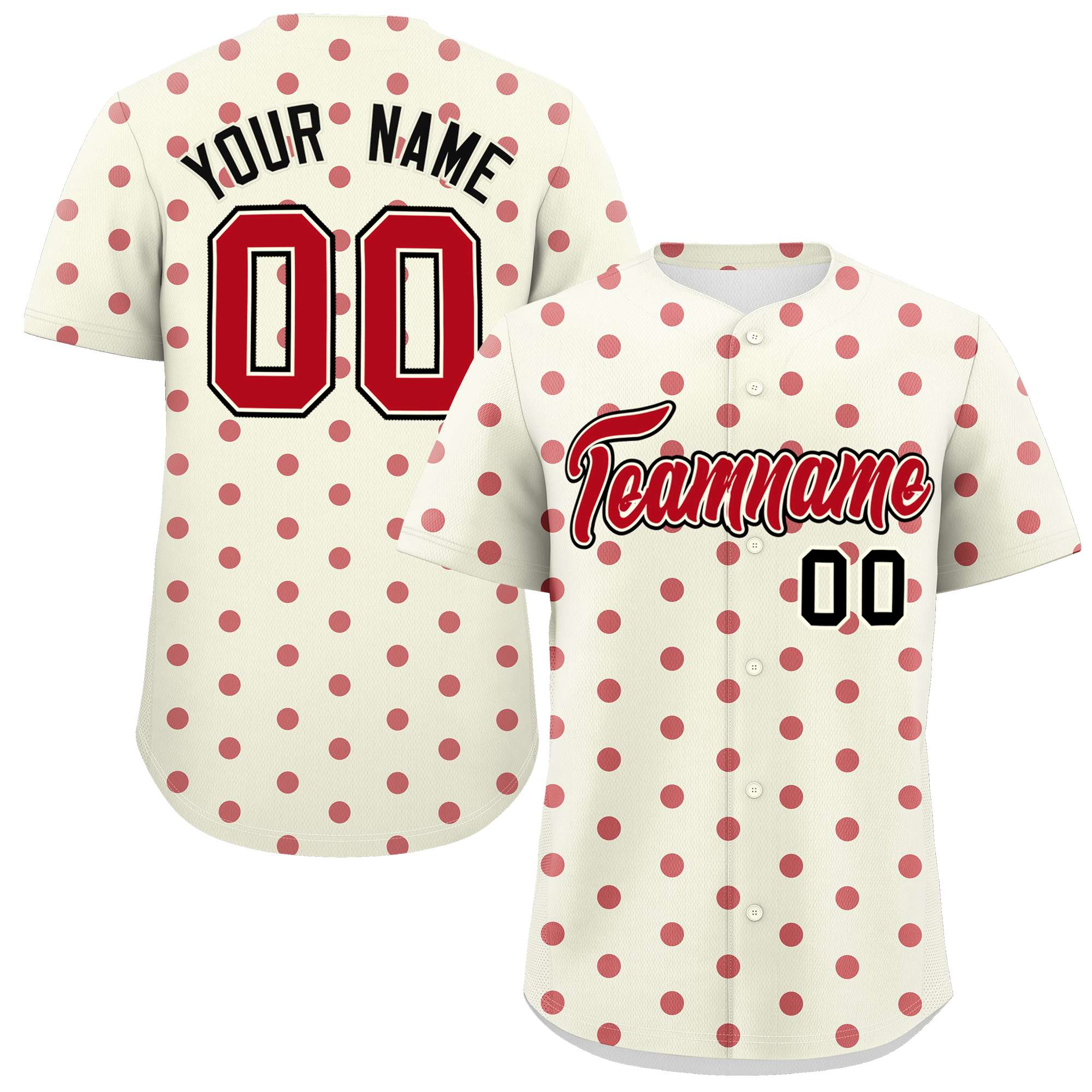 Custom Cream Red Personalized Polka Dot Graffiti Pattern Authentic Baseball Jersey