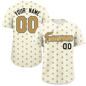 Custom Cream Old Gold Personalized Polka Dot Graffiti Pattern Authentic Baseball Jersey