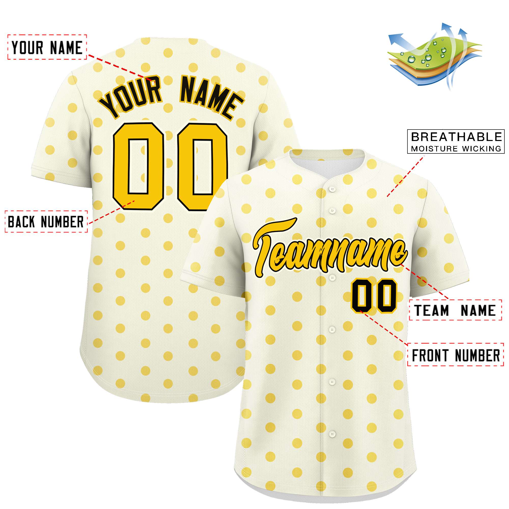 Custom Cream Gold Personalized Polka Dot Graffiti Pattern Authentic Baseball Jersey