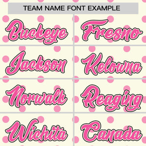 Custom Cream Pink Personalized Polka Dot Graffiti Pattern Authentic Baseball Jersey