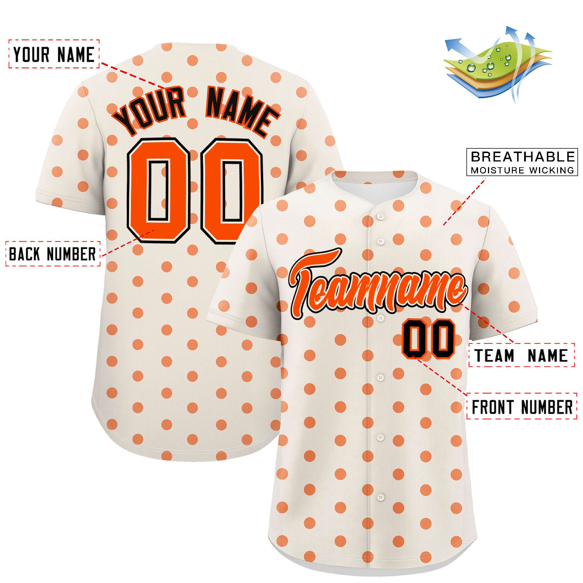 Custom Cream Orange Personalized Polka Dot Graffiti Pattern Authentic Baseball Jersey