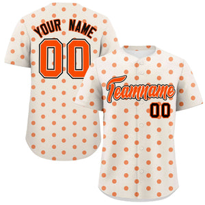 Custom Cream Orange Personalized Polka Dot Graffiti Pattern Authentic Baseball Jersey