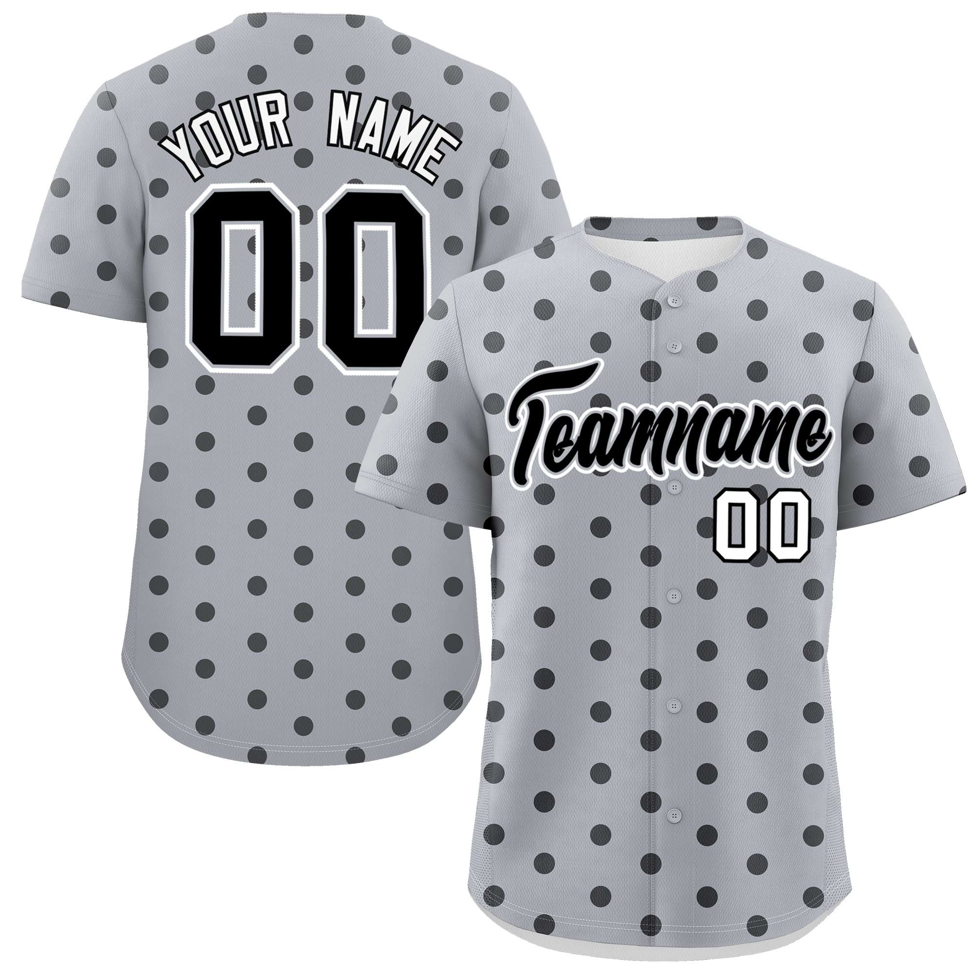 Custom Gray Black Personalized Polka Dot Graffiti Pattern Authentic Baseball Jersey