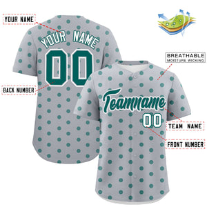 Custom Gray Aqua Personalized Polka Dot Graffiti Pattern Authentic Baseball Jersey