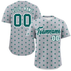 Custom Gray Aqua Personalized Polka Dot Graffiti Pattern Authentic Baseball Jersey