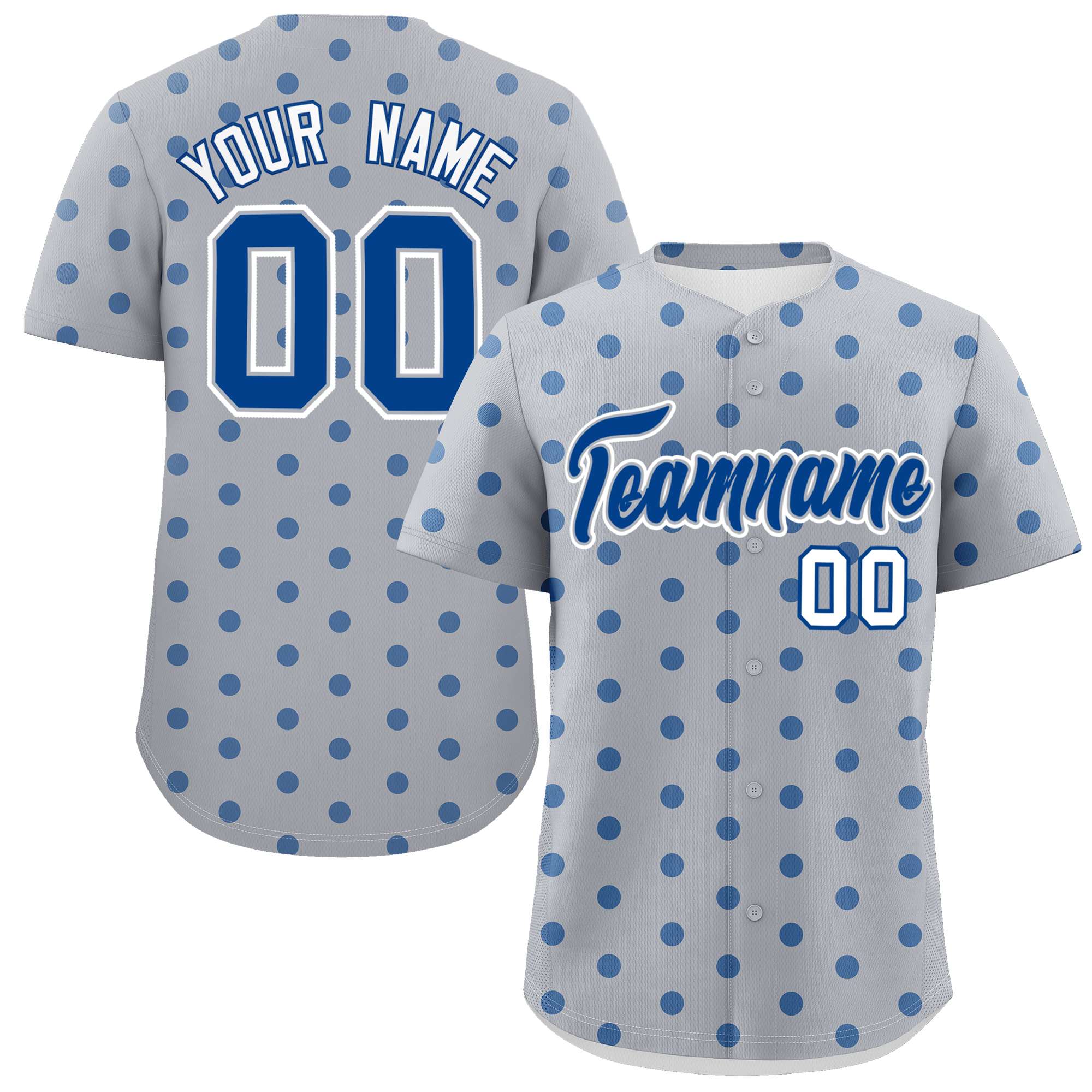 Custom Gray Royal Personalized Polka Dot Graffiti Pattern Authentic Baseball Jersey