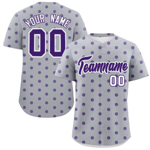 Custom Gray Purple Personalized Polka Dot Graffiti Pattern Authentic Baseball Jersey