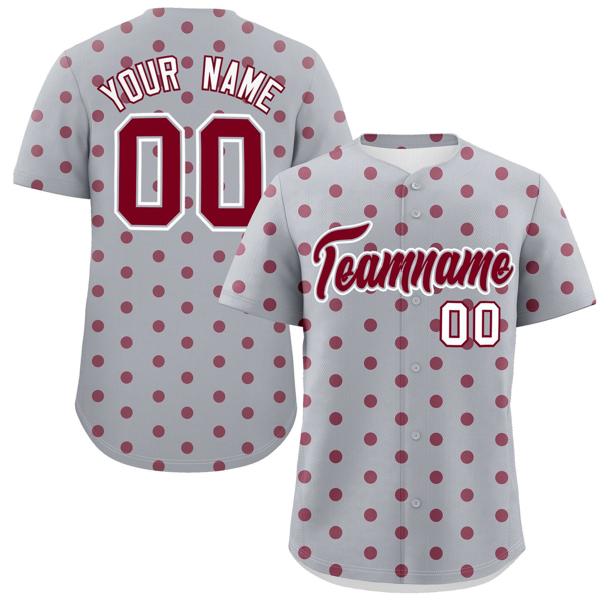 Custom Gray Crimson Personalized Polka Dot Graffiti Pattern Authentic Baseball Jersey