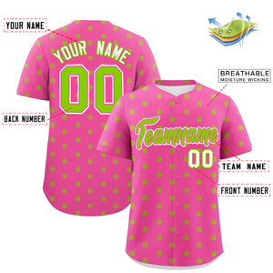 Custom Pink Neon Green Personalized Polka Dot Graffiti Pattern Authentic Baseball Jersey