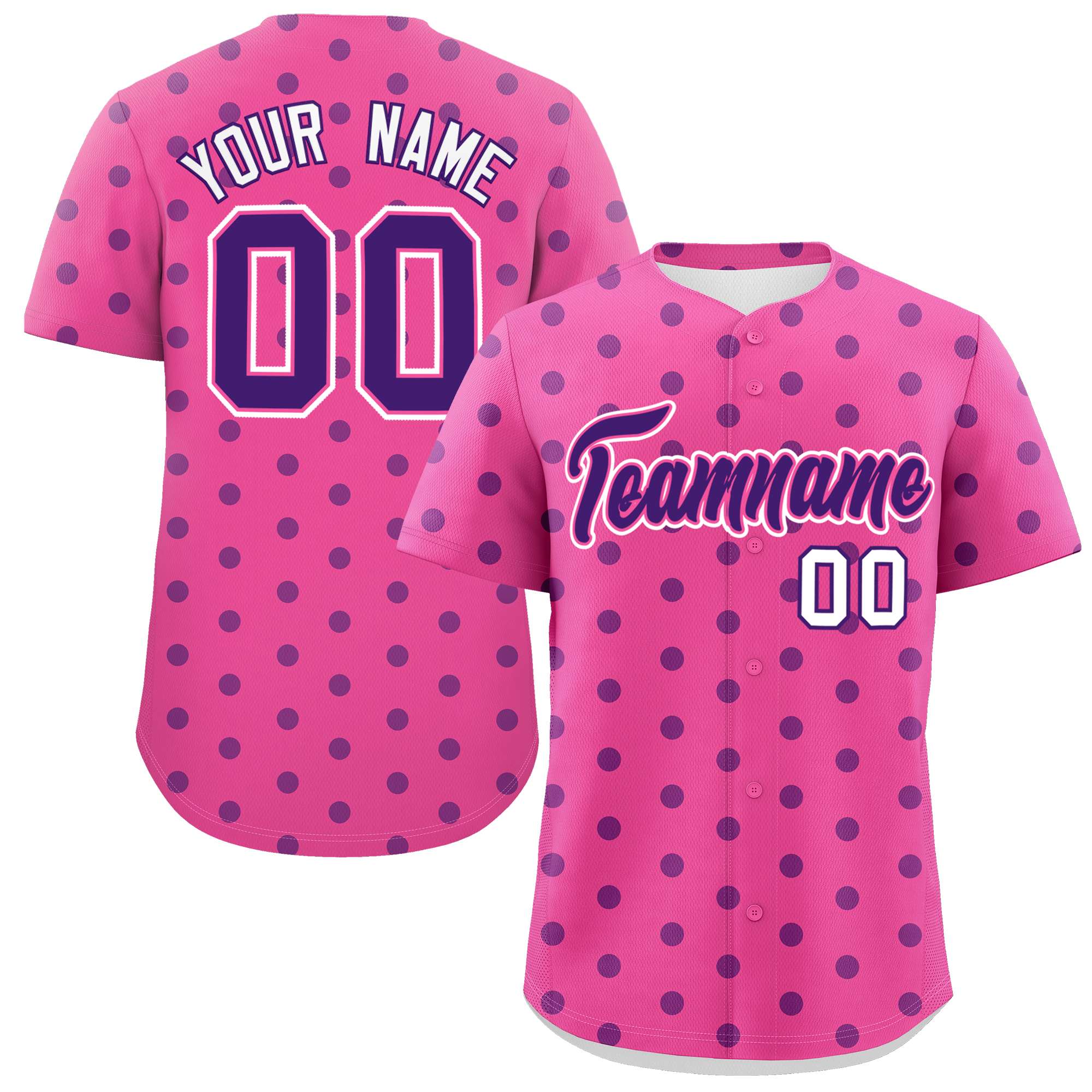 Custom Pink Purple Personalized Polka Dot Graffiti Pattern Authentic Baseball Jersey