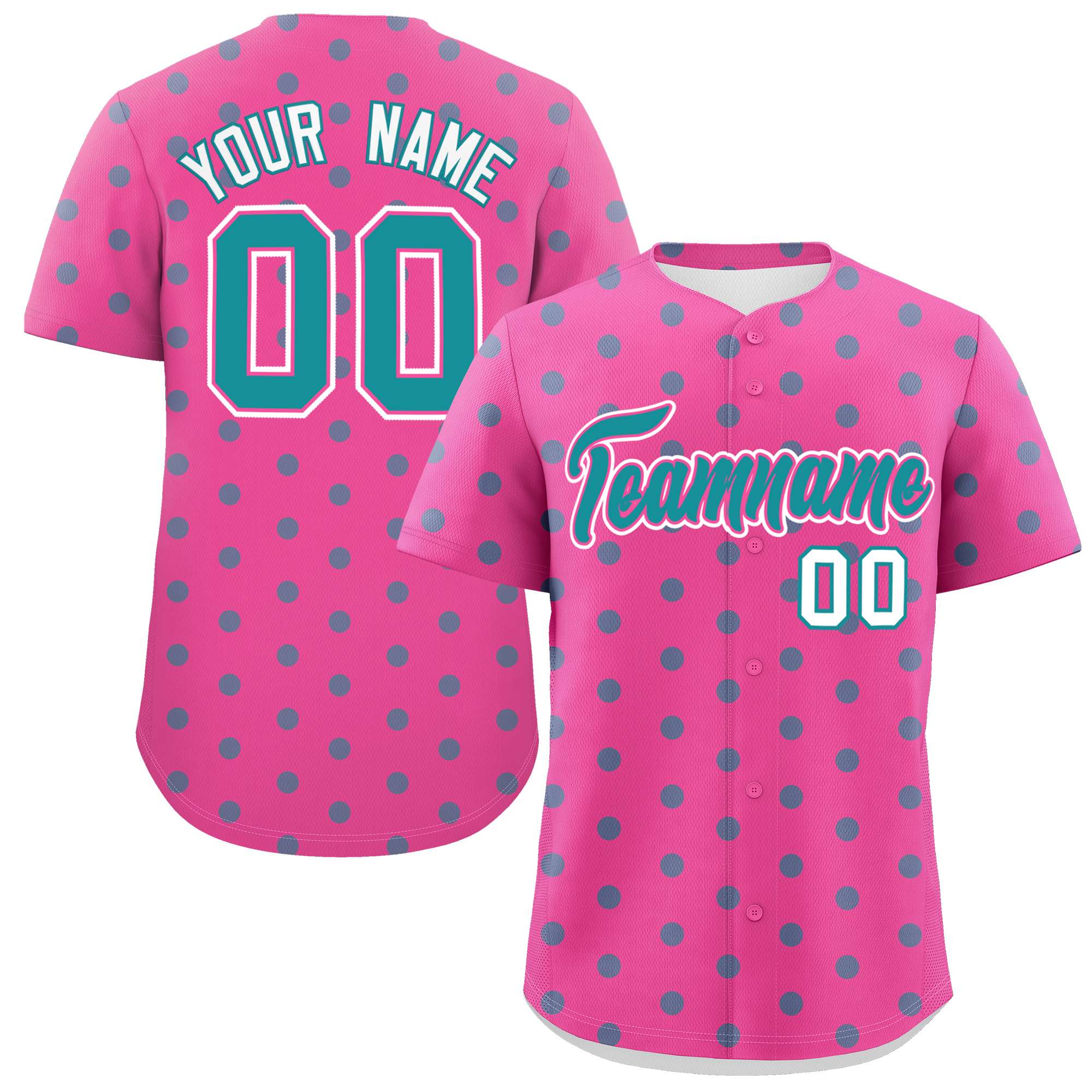 Custom Pink Aqua Personalized Polka Dot Graffiti Pattern Authentic Baseball Jersey