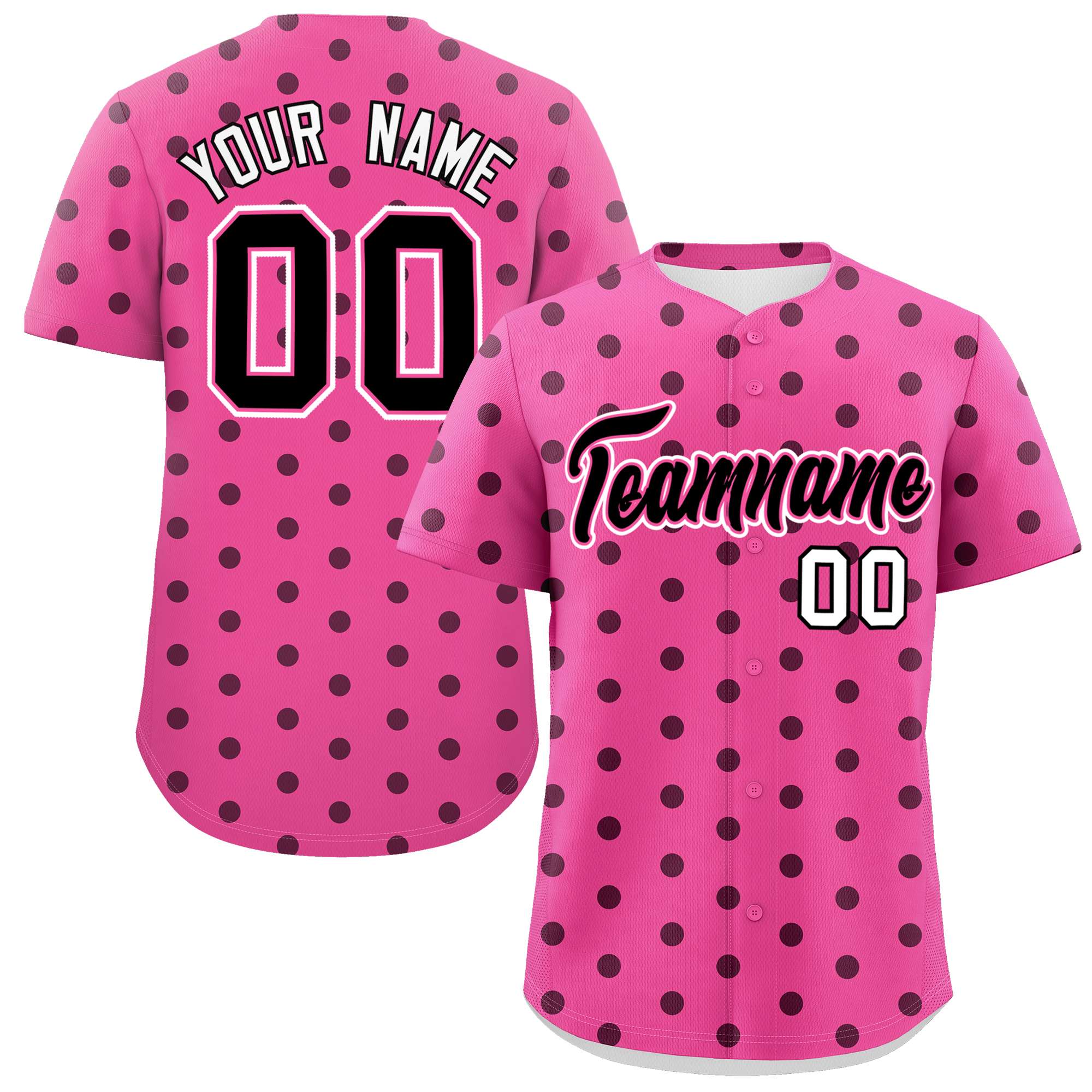 Custom Pink Black Personalized Polka Dot Graffiti Pattern Authentic Baseball Jersey