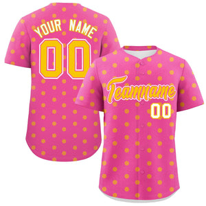 Custom Pink Gold Personalized Polka Dot Graffiti Pattern Authentic Baseball Jersey