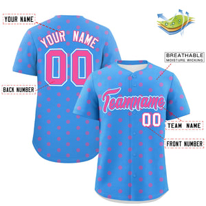 Custom Powder Blue Pink Personalized Polka Dot Graffiti Pattern Authentic Baseball Jersey