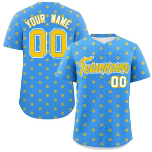 Custom Powder Blue Gold Personalized Polka Dot Graffiti Pattern Authentic Baseball Jersey