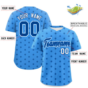 Custom Powder Blue Royal Personalized Polka Dot Graffiti Pattern Authentic Baseball Jersey