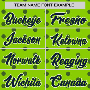 Custom Neon Green Navy Personalized Polka Dot Graffiti Pattern Authentic Baseball Jersey