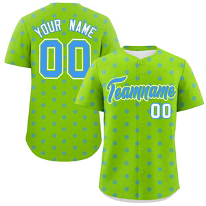 Custom Neon Green Powder Blue Personalized Polka Dot Graffiti Pattern Authentic Baseball Jersey