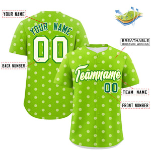 Custom Neon Green White Personalized Polka Dot Graffiti Pattern Authentic Baseball Jersey