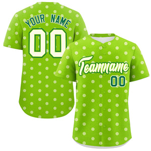 Custom Neon Green White Personalized Polka Dot Graffiti Pattern Authentic Baseball Jersey