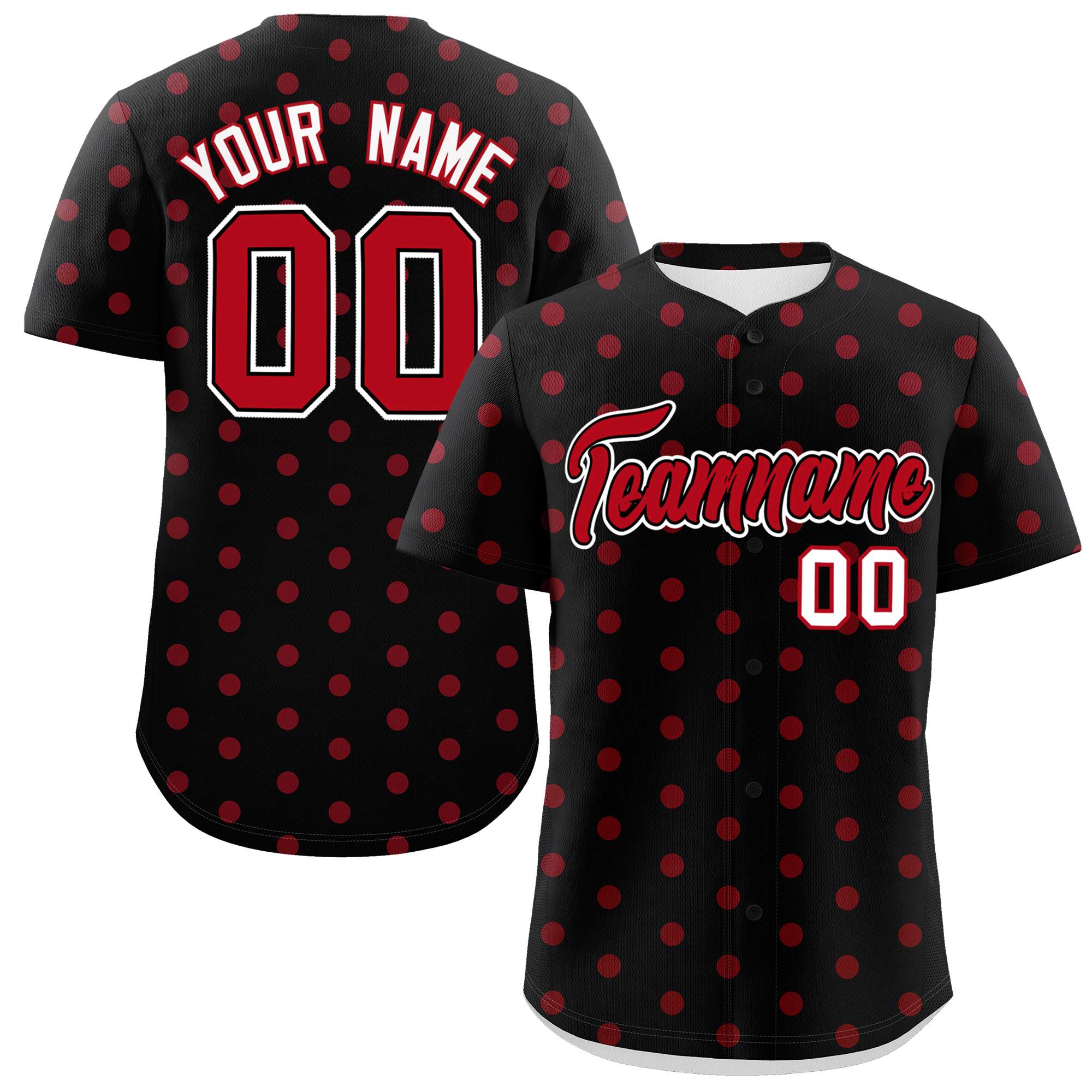 Custom Black Red Personalized Polka Dot Graffiti Pattern Authentic Baseball Jersey