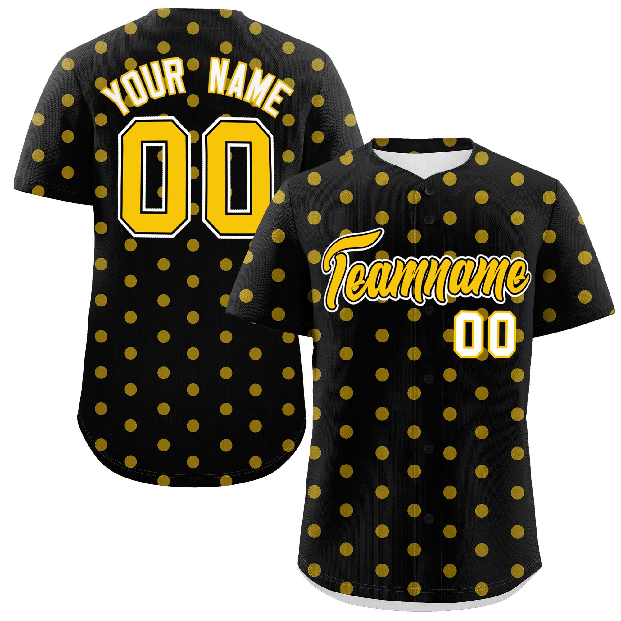 Custom Black Gold Personalized Polka Dot Graffiti Pattern Authentic Baseball Jersey