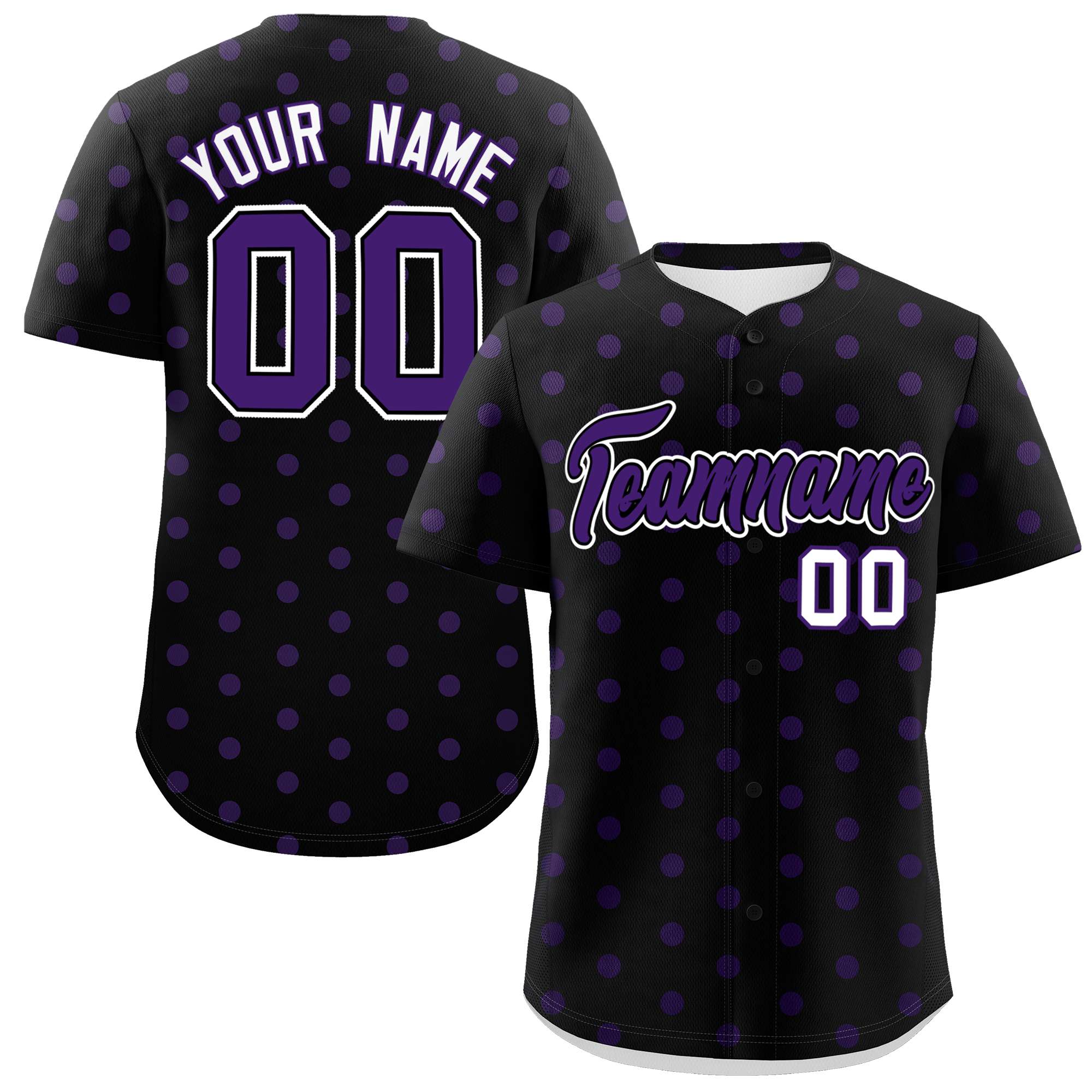 Custom Black Purple Personalized Polka Dot Graffiti Pattern Authentic Baseball Jersey