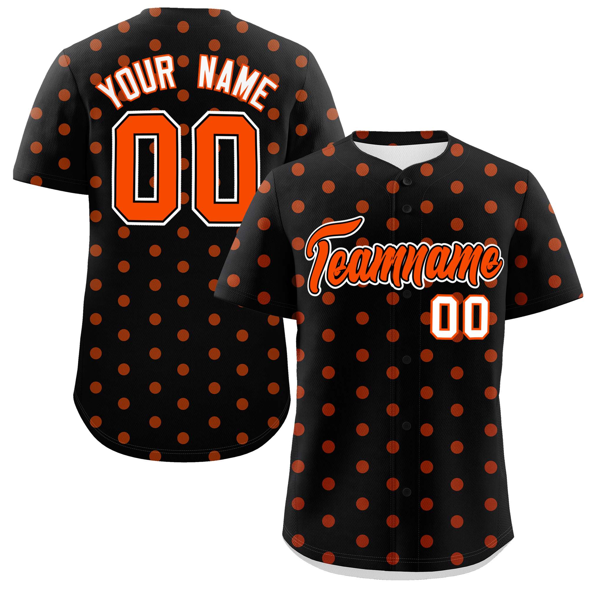 Custom Black Orange Personalized Polka Dot Graffiti Pattern Authentic Baseball Jersey