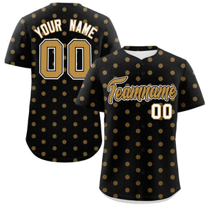 Custom Black Old Gold Personalized Polka Dot Graffiti Pattern Authentic Baseball Jersey