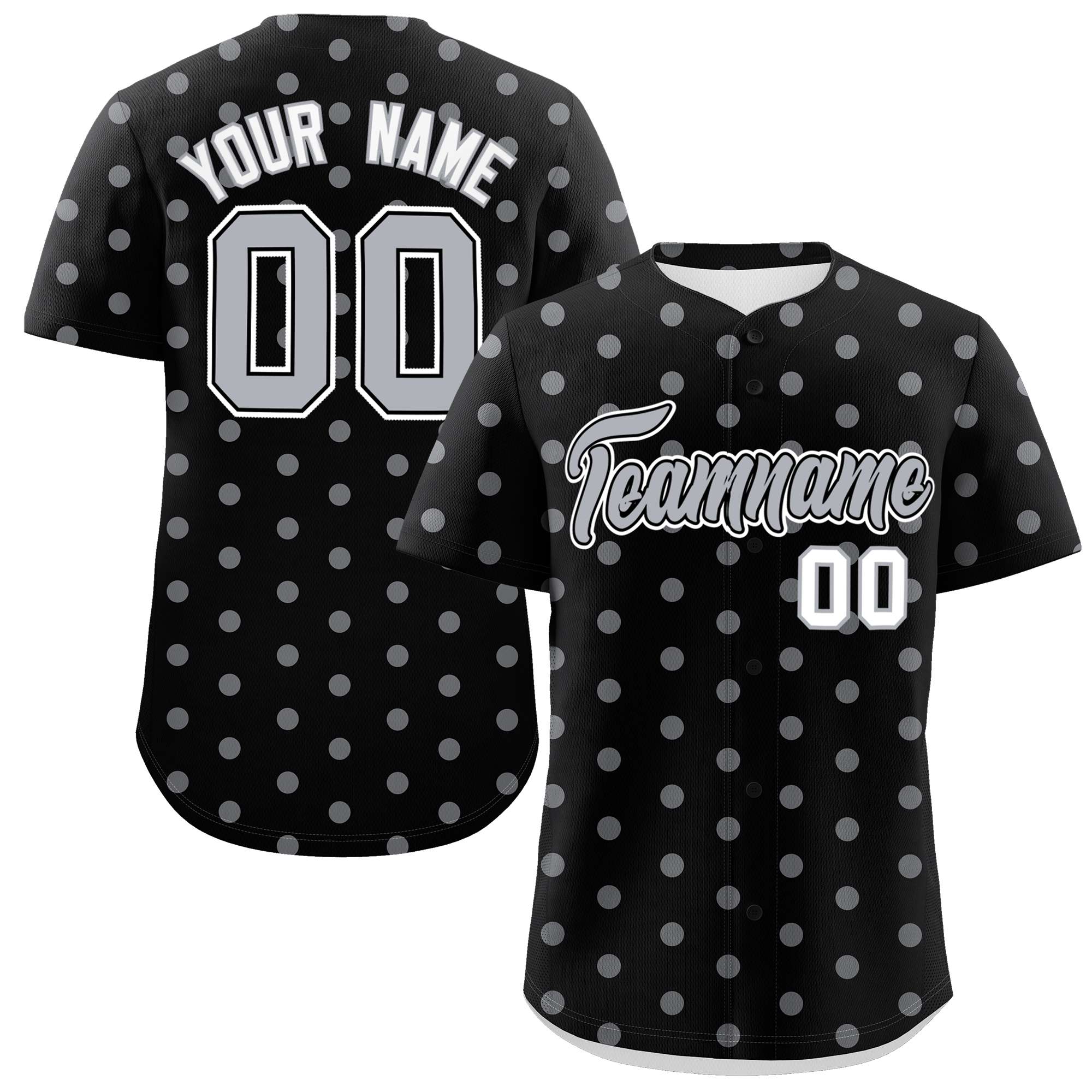 Custom Black Gray Personalized Polka Dot Graffiti Pattern Authentic Baseball Jersey