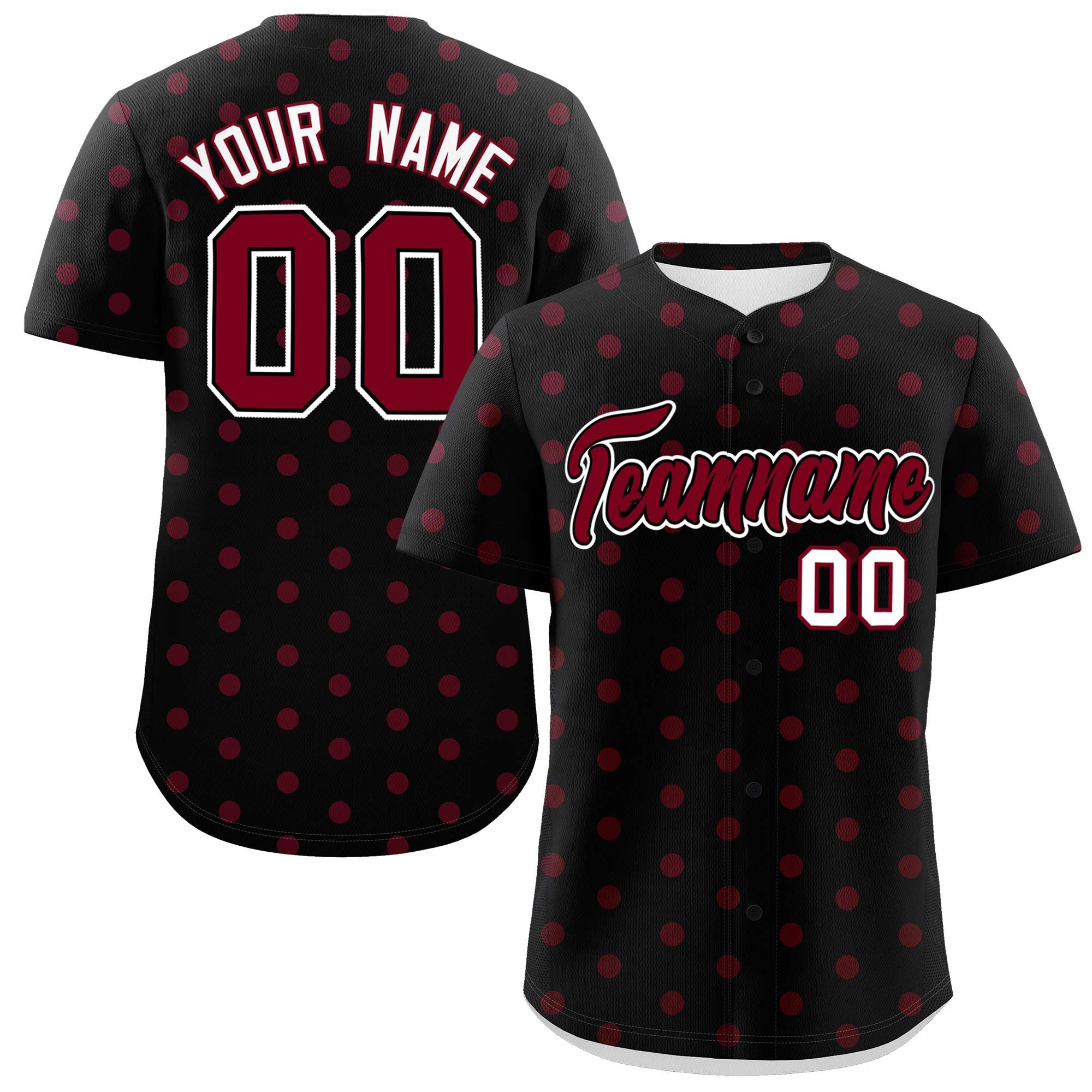 Custom Black Crimson Personalized Polka Dot Graffiti Pattern Authentic Baseball Jersey