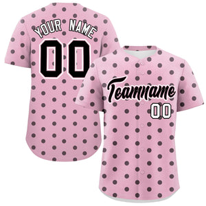 Custom Light Pink Black Personalized Polka Dot Graffiti Pattern Authentic Baseball Jersey