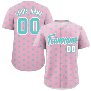 Custom Light Pink Bright Green Personalized Polka Dot Graffiti Pattern Authentic Baseball Jersey