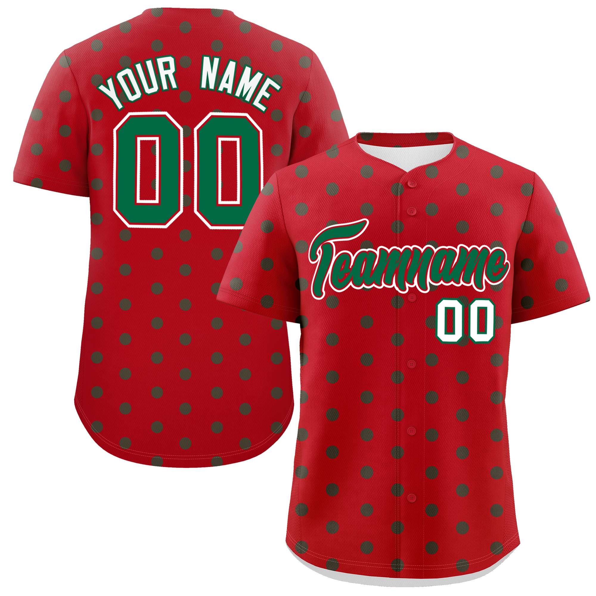 Custom Red Kelly Green Personalized Polka Dot Graffiti Pattern Authentic Baseball Jersey