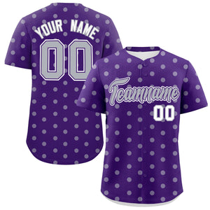 Custom Purple Gray Personalized Polka Dot Graffiti Pattern Authentic Baseball Jersey