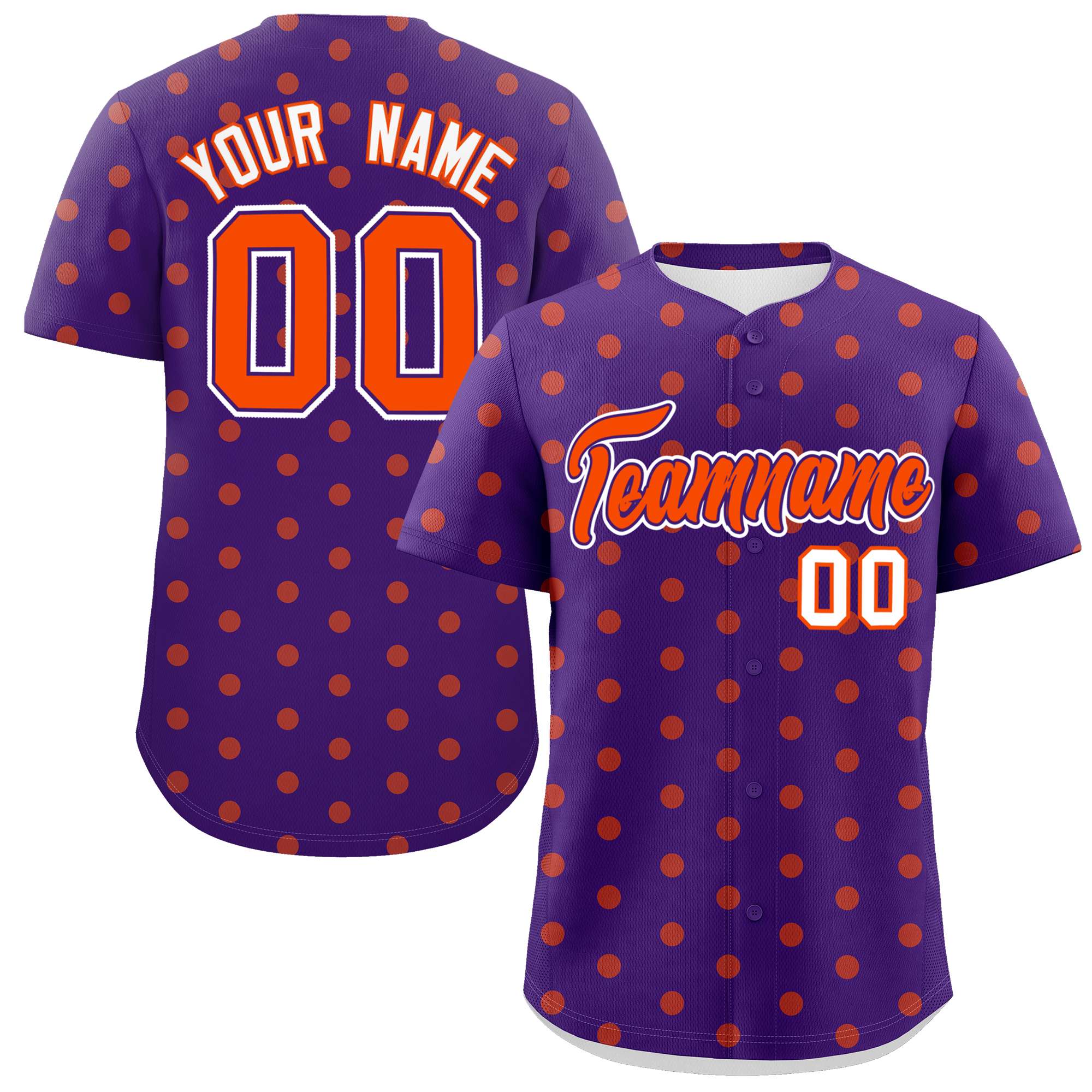 Custom Purple Orange Personalized Polka Dot Graffiti Pattern Authentic Baseball Jersey