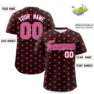 Custom Brown Pink Personalized Polka Dot Graffiti Pattern Authentic Baseball Jersey