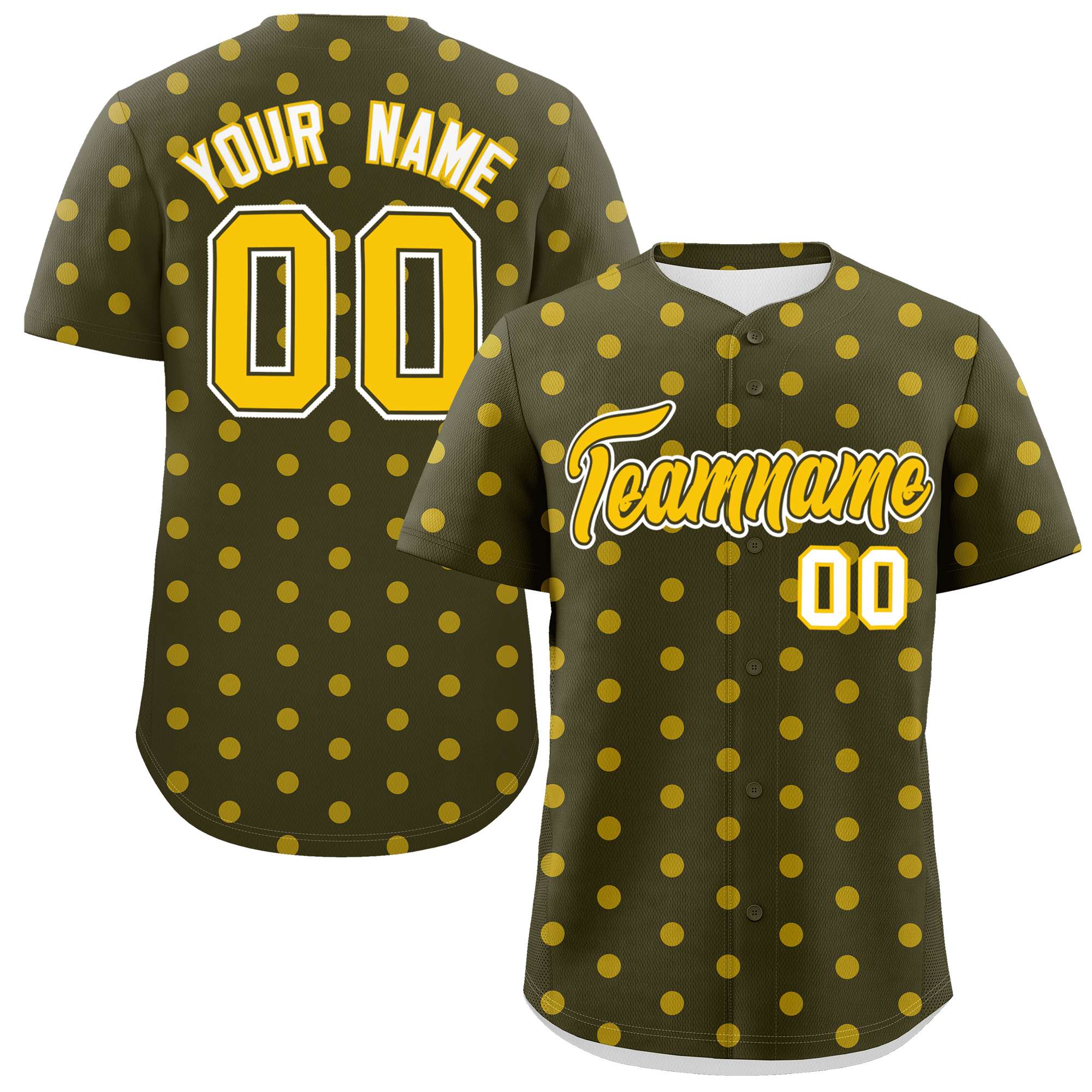 Custom Olive Gold Personalized Polka Dot Graffiti Pattern Authentic Baseball Jersey