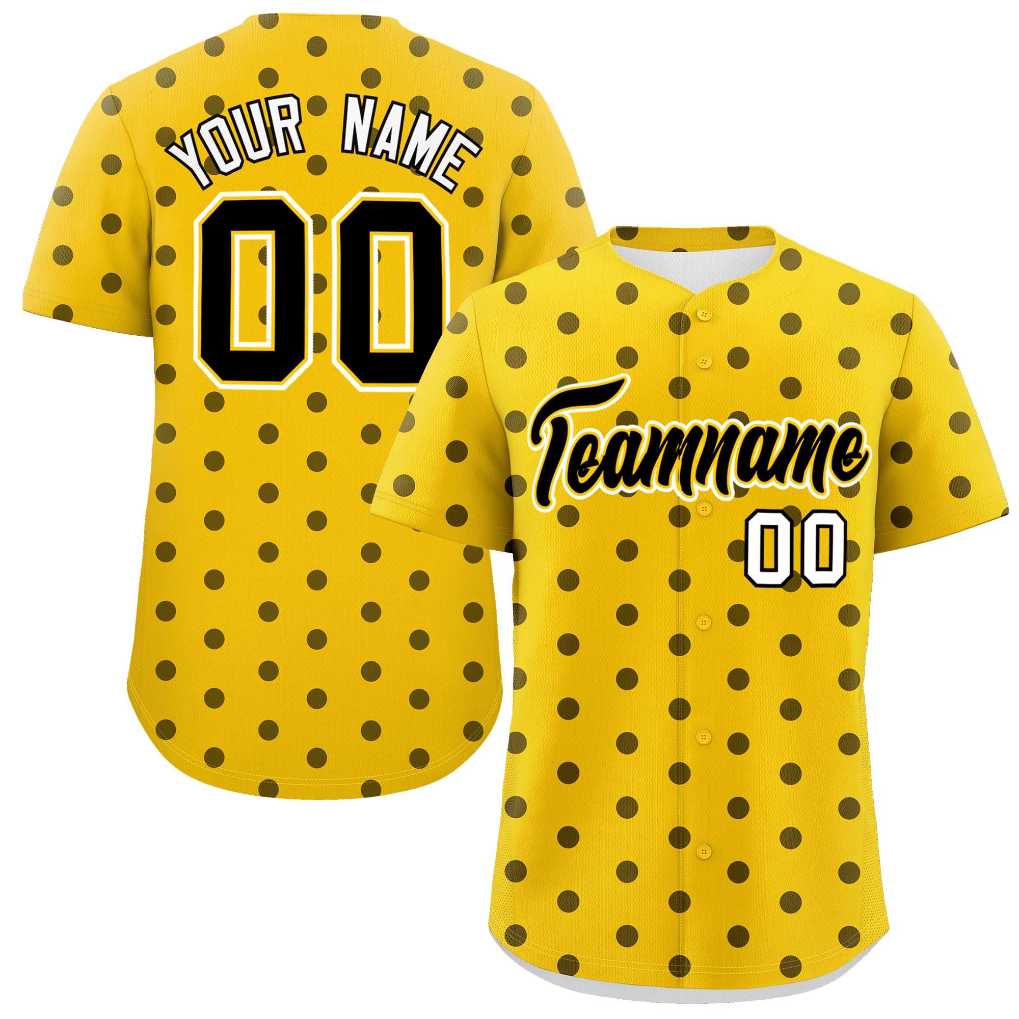 Custom Gold Black Personalized Polka Dot Graffiti Pattern Authentic Baseball Jersey