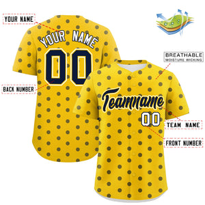 Custom Gold Navy Personalized Polka Dot Graffiti Pattern Authentic Baseball Jersey