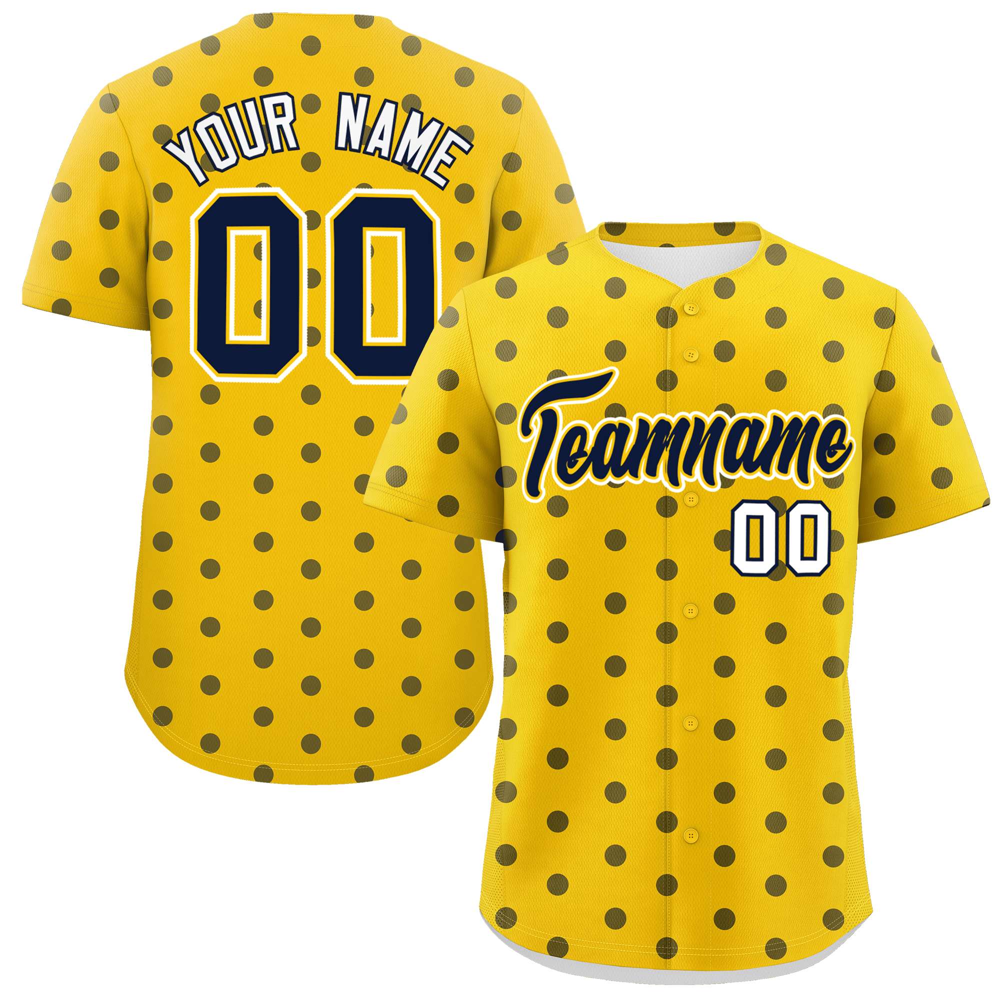 Custom Gold Navy Personalized Polka Dot Graffiti Pattern Authentic Baseball Jersey