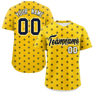 Custom Gold Navy Personalized Polka Dot Graffiti Pattern Authentic Baseball Jersey