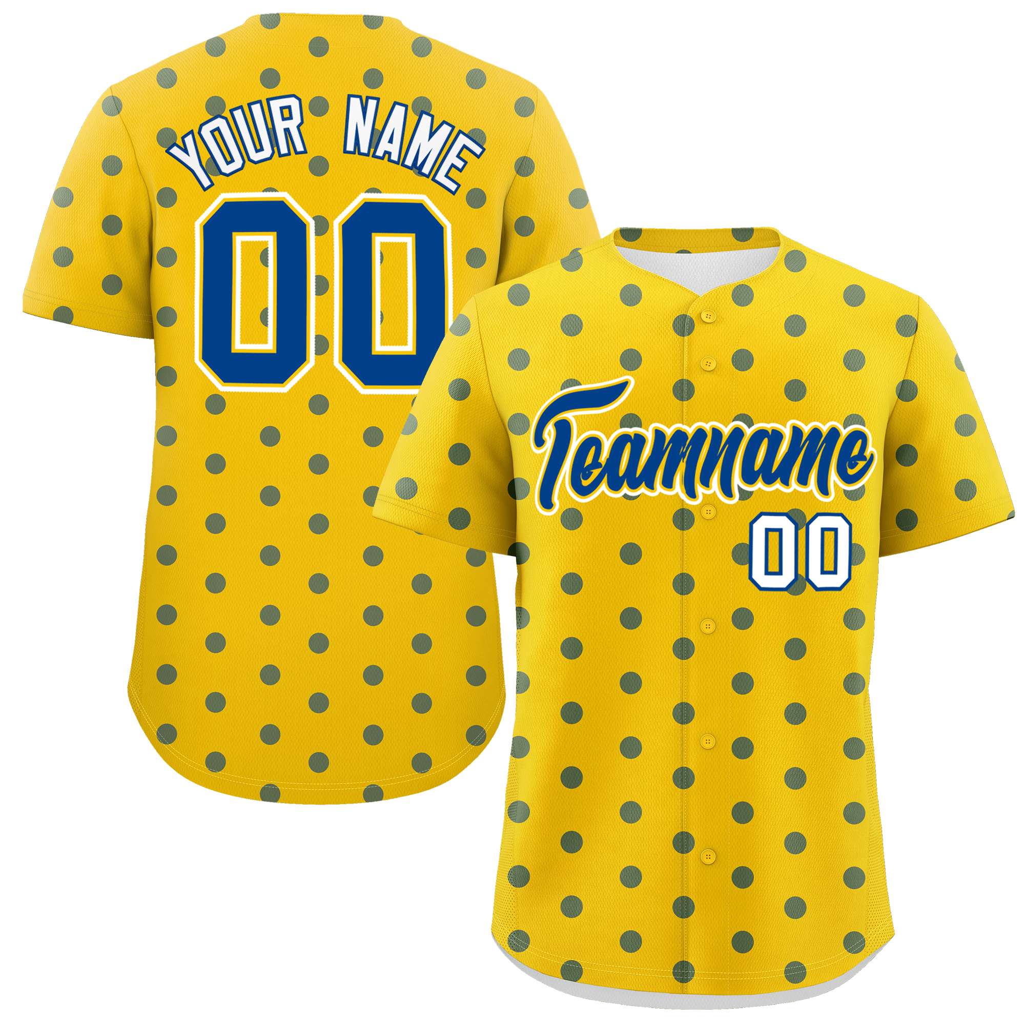 Custom Gold Royal Personalized Polka Dot Graffiti Pattern Authentic Baseball Jersey