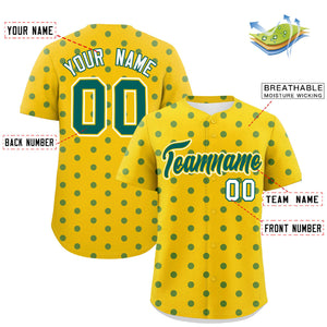 Custom Gold Aqua Personalized Polka Dot Graffiti Pattern Authentic Baseball Jersey